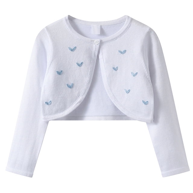 Girls Hand Embroidered Heart Pattern Knitted Cardigan Shawl Lightweight Open Front Long Sleeve Button Closure For Spring Autumn Seasons