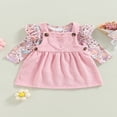 thumbnail image 3 of Infant Baby Girls Outfits Long Sleeve Ruffle Knit Heart Print Romper+ Suspender Skirt Overall Dress Set Light Pink 6-9 Months, 3 of 8