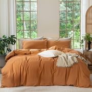 Bedding Duvet Cover Set Washed Cotton Linen Like Textu Breathable Durable Soft Comfy (Tannish Linen Grey Queen)