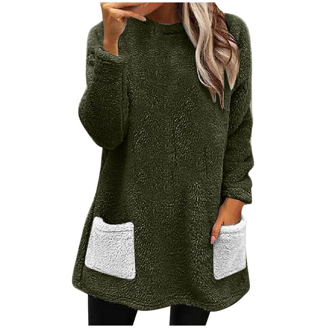 Yuyuzo Chandails en Molleton en Molleton pour Femmes Automne Hiver Manches Longues Col Rond avec Poches