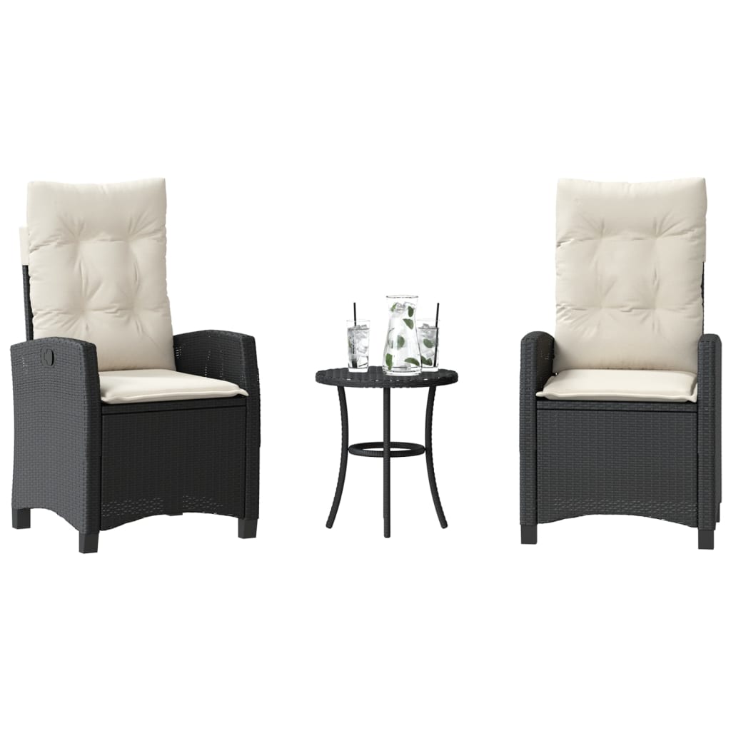vidaXL Ensemble Bistro 3 Pcs avec Coussins en Rotin Poly Noir