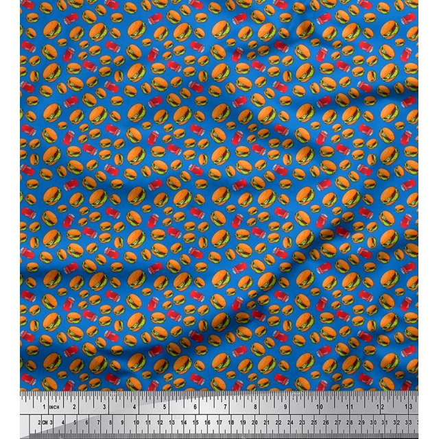 Soimoi Rayon Fabric Coke & Burger Food Print Sewing Fabric Yard 56 Inch Wide