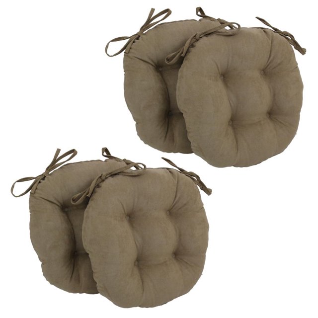 Coussins de Chaise Ronds Capitonnés en Microsuède Uni de 16 Po (Ensemble de 4)