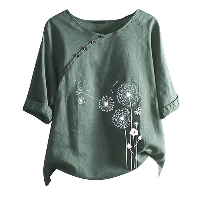 2025 Col Rond Manches Courtes à Boutons T-Shirt de Compression à Manches Longues pour Femmes Imprimé Floral T-Shirt Court Hauts Chemise à Manches Longues pour Femmes Blouse Décontractée Femme Chemises à Manches Longues pour Femmes