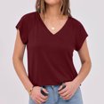 thumbnail image 2 of Olyvenn Hauts pour Femmes Été T-Shirts à Col en V 2025 Manches Courtes Hauts Décontractés Tendance Vêtements de Plage Vacances Basiques T-Shirts Rouge G, 2 of 9