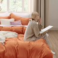 thumbnail image 3 of Bedsure Burnt Orange Duvet Cover Queen Size - Soft Prewashed Queen Duvet Cover Set, 3 Pieces, 1 Duvet Cover 90x90 Inches with Zipper Closure and 2 Pillow Shams, Comforter Not Included, 3 of 6