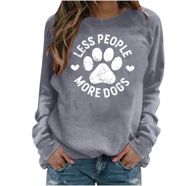 IROINID Vêtements d'Hiver pour Femmes Réduits Chandail à Capuchon Imprimé T-shirt Manches Longues Blouse Col Rond Hauts de Détente Chandail, Gris