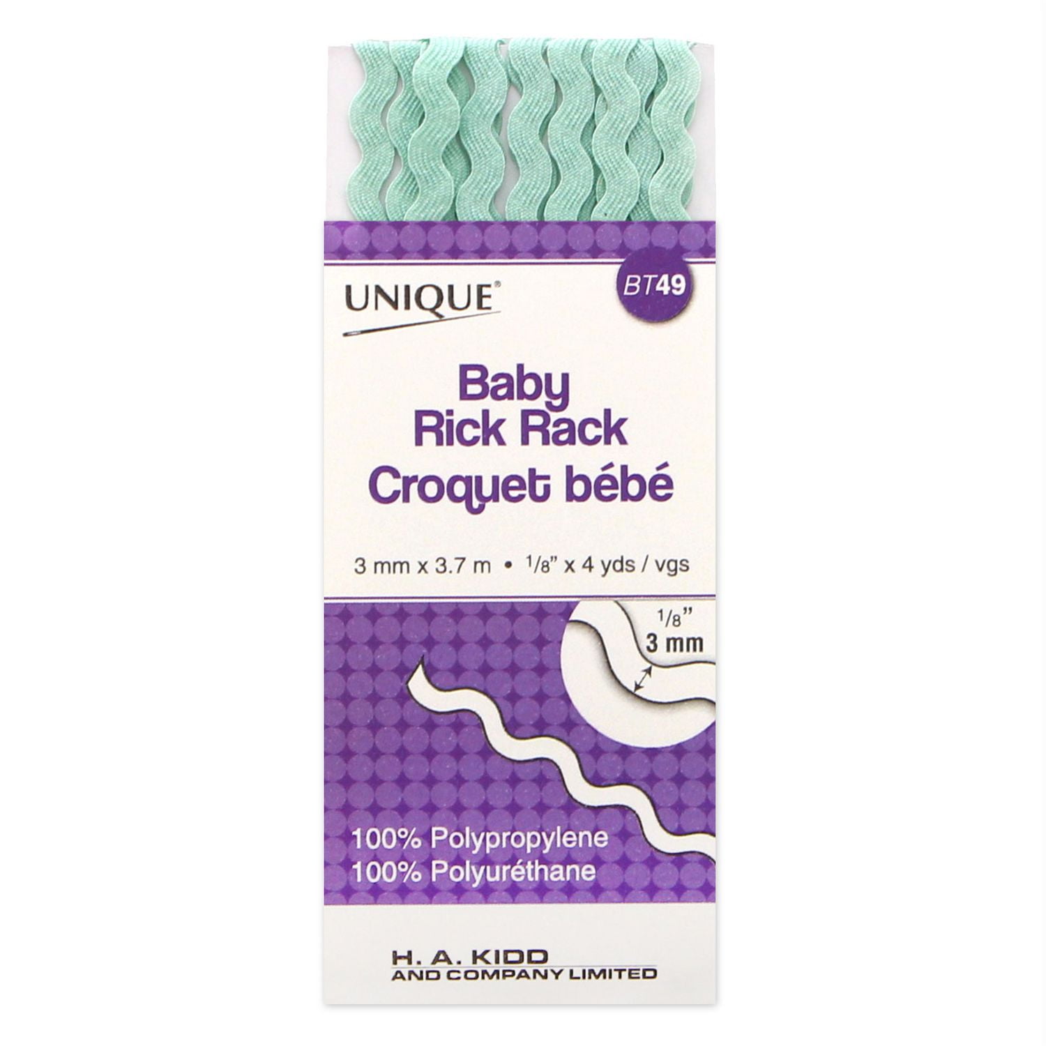 UNIQUE Baby Rick Rack Trim, 6 mm (0.24 in), Mint, 3.7 m (4.05 yd)