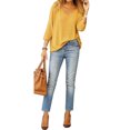 thumbnail image 3 of Nlife Femmes 3/4 Manches V Cou Solide Couleur Top, 3 of 3