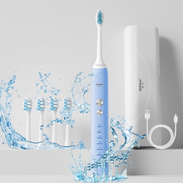 Aursykel Electric Toothbrush USB Rechargeable with 4 Replacement Heads for Adults IPX7 Waterproof 5 Modes Smart Timer Long Battery Life Includes Charging Cable and Organizer