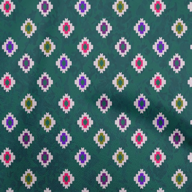 oneOone Cotton Cambric Dark Green Fabric African Aztech Sewing Material Print Fabric By The Yard 56 Inch Wide