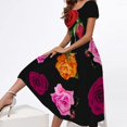 thumbnail image 2 of DPTALR Robe Élégante à Imprimé pour Femmes à Manches Courtes, Col Rond, Décontractée, Fête, Quotidien, 2 of 4