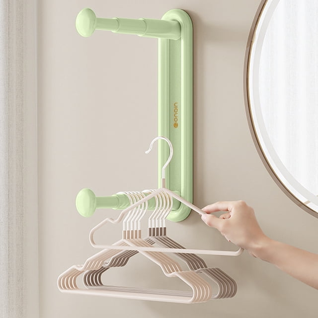 Meitianfacai Clothes Hanger Storage, Retractable Space Saving Punch Free Clothes Hanger Storage Organizer, Wall Mount Clothes Rack Organizer for Home School Use,12.2x7.48x2.36in