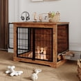 thumbnail image 2 of Meuble Cage pour Chien Robuste - Chenil Intérieur en Bois avec Bols Rotatifs pour Grands Chiens, Table d'Appoint Brun Vintage, Conception à 2 Portes Résistante à la Mastication/à l'Évasion, 2 of 7