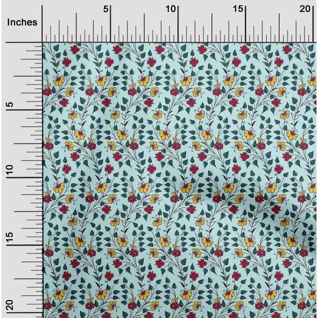 oneOone Polyester Lycra Fabric Leaves & Floral Block Printed Craft Fabric BTY 56 Inch Wide