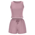 thumbnail image 3 of ShomPort Womens 2PC Matching Set Sleeveless Round Collar Crop Tops High Elastic Waisted Drawstring Shorts Comfort Athletic Outfits, 3 of 6