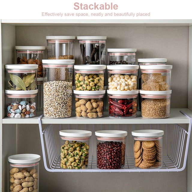 Récipient Alimentaire de Cuisine Empilable, Anti-Humidité, Organiseur de Grains 1 4 2, Support de Rangement Transparent avec Couvercle, Rose, 350 ml