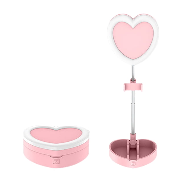 Ringlight With Stand For Selfie Live Stream Makeup 70-LED Heart-Shaped Desk Light 2700–6000K Color Temperature 10-Brightness USB-Powered