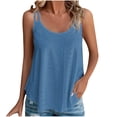 thumbnail image 1 of Mrat Débardeurs en Lin Mode Femmes Décontracté Broderie Col Rond Bretelles Gilets Sans Manches T-Shirt Hauts d'Été Sans Manches Basique Ajusté T-Shirts S-20 Bleu TG, 1 of 6