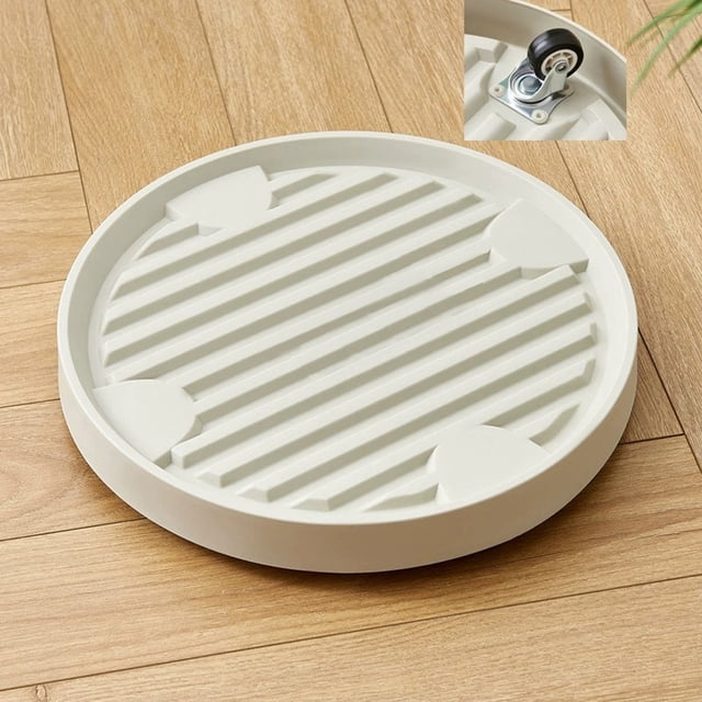 JWshufel Support Roulant en Plastique Robuste avec Roulettes Lisses et Silencieuses pour Grands Pots Mobiles. le Chariot beige pour Plantes Présente une Conception Respirante avec des Rainures à Lattes pour Prévenir l'Accumulation d'Eau et Favoriser la circulation de l'Air. Il Comprend des Roues Cachées pour une Mobilité Facile et un Plateau de Stockage d'Eau Amovible pour un Entretien Efficace des Plantes. Fabriqué en Plastique Résistant à la Corrosion, Il Est durable et Convient aux Pots Lourds. l'Image en Encadré Montre un Gros Plan de la Roulette Silencieuse.