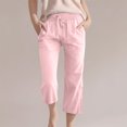 thumbnail image 2 of Plebaso Pantalons Capris Garçons Filles Coton Lin Cordon de Serrage Pantalons Décontractés Légers Raccourcis avec Poches, 2 of 5