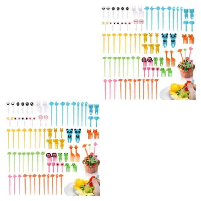 ziyahi 76x Stylish Cartoon Food Toothpick For Kids Safe Durable And Easy To Clean Gift Idea Fruit Fork 2Set