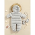 thumbnail image 4 of Gupgi Baby Boy Girl Snowsuit Winter Hoodied Footie Romper 0-2 Years Infant Down Coat Jacket Jumpsuit with Gloves, 4 of 9
