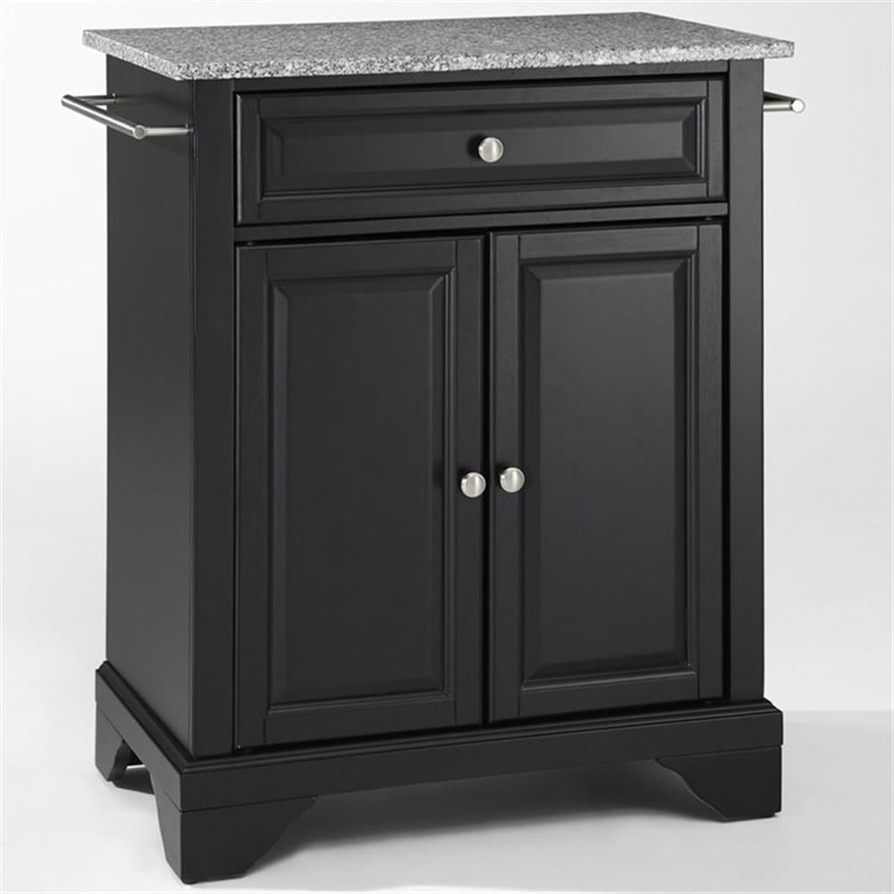 Bowery Hill Solid Granite Top Kitchen Island in Black