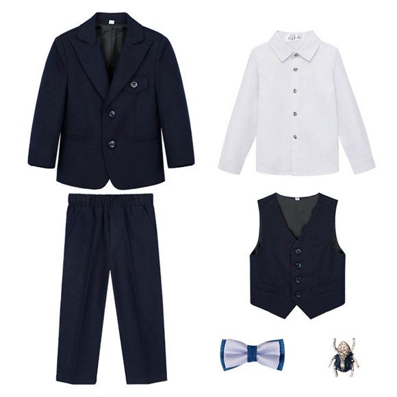 Ediodpoh Ensemble Décontracté pour Garçons Ensemble de Costume Uni pour Garçons Tenue Habillée Formelle pour Enfants Navy_002 10-11 Ans