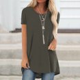 thumbnail image 2 of Mode Femme Grande Taille Col Rond Manches Courtes T-Shirt Long Blouse, Été Grande Taille Tops Amples pour Femmes en Solde, 2 of 6