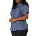 thumbnail image 4 of GRACE & GRANDEUR Women's Plus Workout Tops Chest Pocket Button Down Denim Shirts, 4 of 6