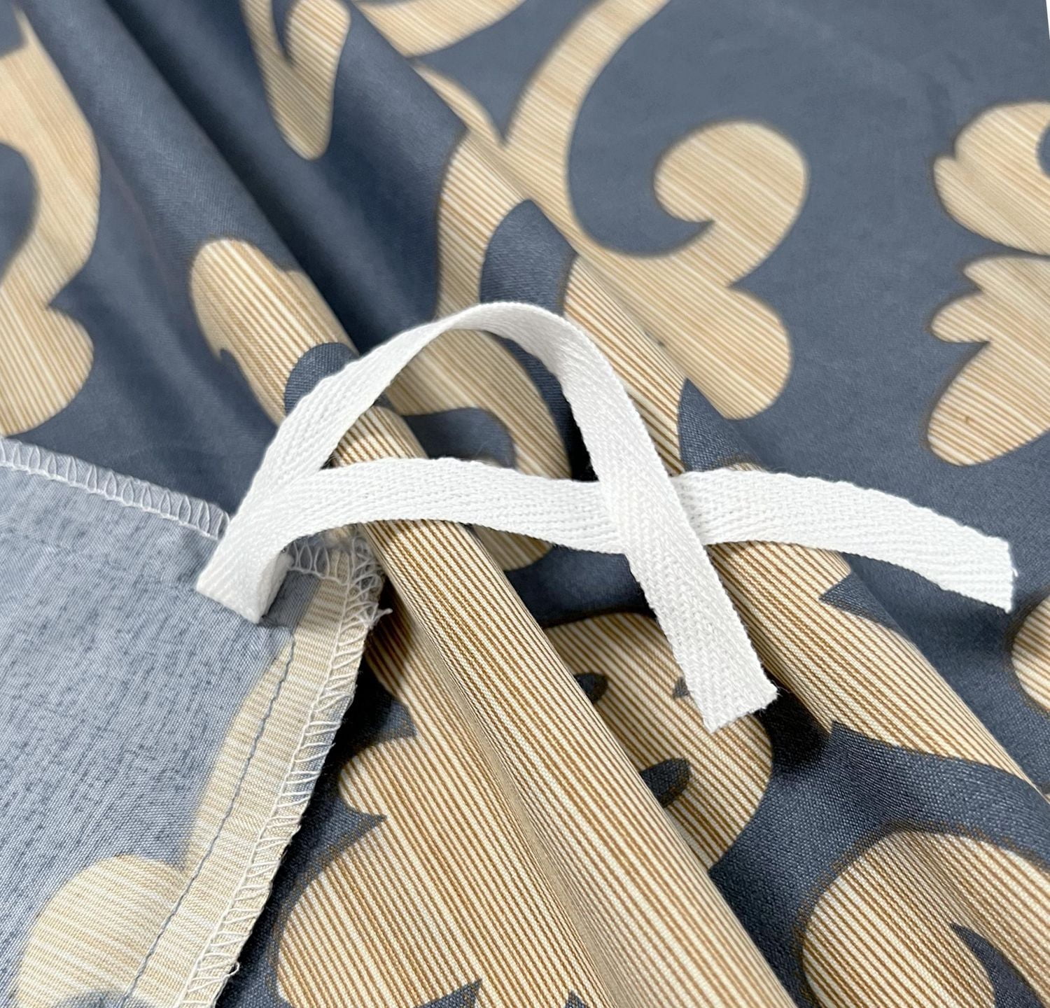 Literie Marina Décoration douce, soyeuse et riche en rayonne de bambou imprimée, toutes saisons, housse de couette, drap-housse, avec fermeture éclair et lien d'angle, motif damassé doré bleu marine