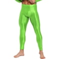thumbnail image 3 of YUUMIN Men's Shiny Compression Pants Oil Glossy Stretchy Workout Sports Base Layer Trousers Fluorescent Green L, 3 of 5