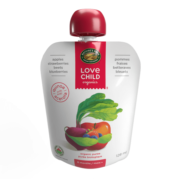 Love Child Organics Super Mélanges Purée pour Bébé - Pommes, Fraises, Betteraves & Bleuets
