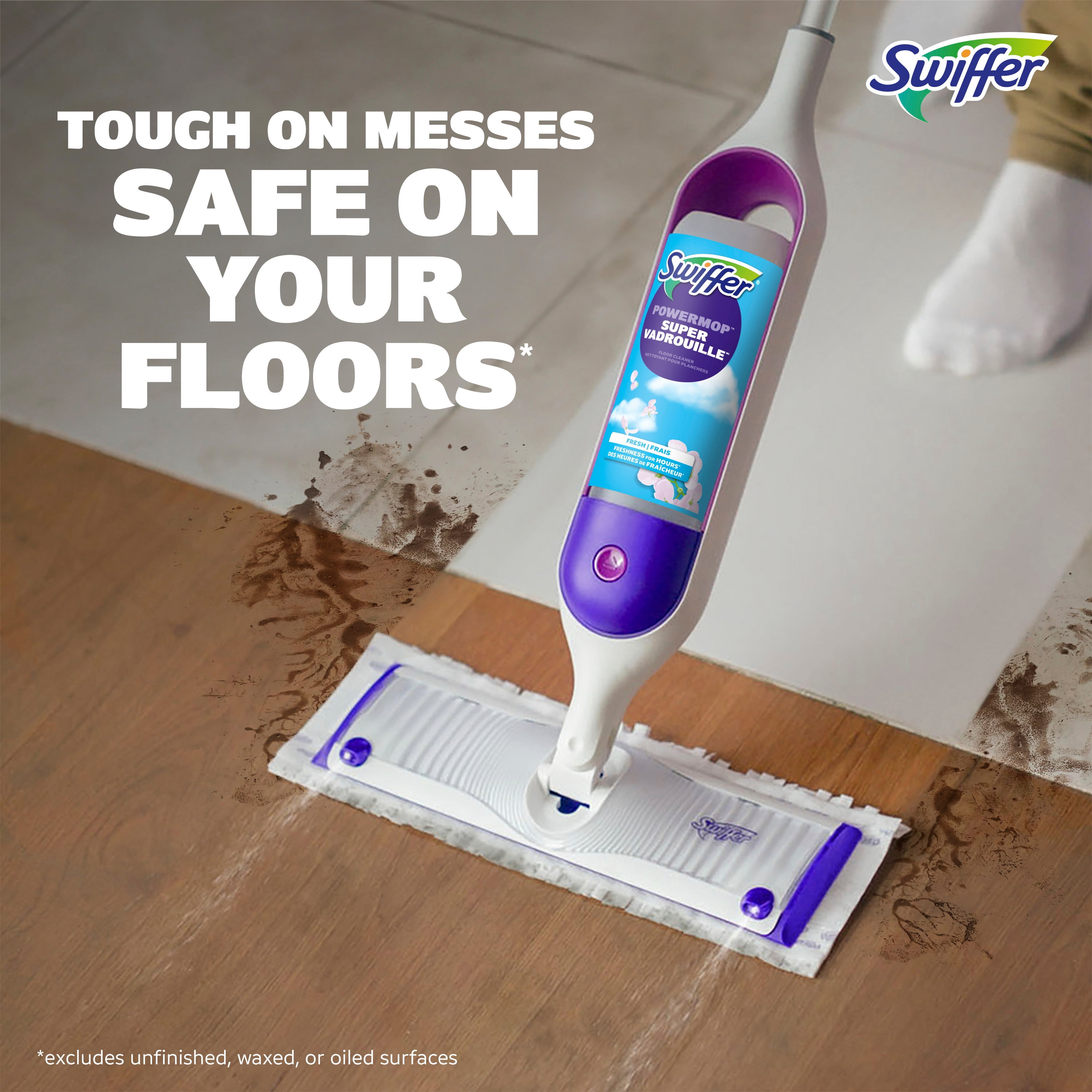 Swiffer PowerMop Multi-Surface Mop Kit for Floor Cleaning, Fresh Scent, Mopping Kit Includes PowerMop, 2 Mopping Pad Refills, 1 Floor Cleaning Solution with Fresh Scent and 2 batteries
