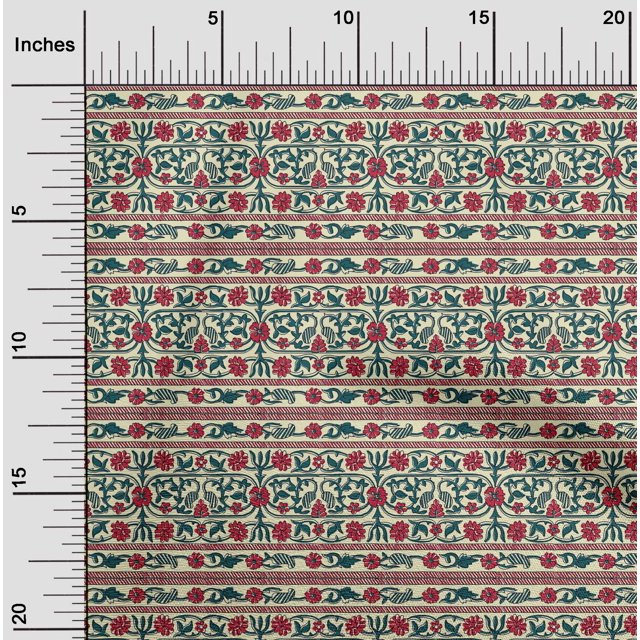 oneOone Cotton Poplin Fabric Leaves & Floral Block Decor Fabric Printed BTY 56 Inch Wide