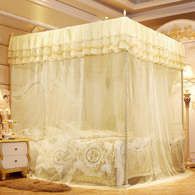 Herwey Bed Canopy,Mosquito Net,Luxury Princess Three Side Openings Post Bed Curtain Canopy Netting Mosquito Net Bedding