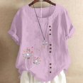 thumbnail image 2 of CHOK Mchoice Chemises pour Femmes 2024 à Manches Courtes Décontractées Hauts Grande Taille Col Rond Imprimé Ample Blouse en Coton et Lin à Boutons, 2 of 5
