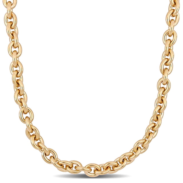 Miabella Yellow-Plated Sterling Silver Oval Link Necklace with 18-inch chain length, crafted from yellow-plated sterling silver featuring oval and round interconnected links, polished finish, and a large spring ring clasp, shown on a white background, suitable for statement jewellery collections.
