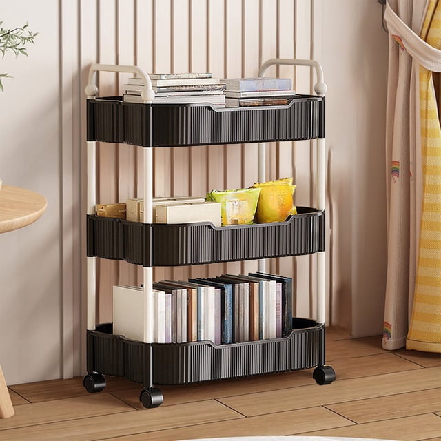 Todaioua 3-Tier Rolling Cart with Wheels, Multifunction Utility Storage Carts, Kitchen Storage Organizer, Mobile Shelving Unit for Bathroom, Laundry, Living Room
