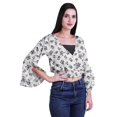 thumbnail image 3 of Moomaya Printed Womens Crop Top Wrap Style Top Wear Ruffle Long Sleeve Casual Summer Blouse, 3 of 5