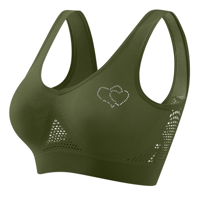 Women's Rhinestone Sports Bra - Hollow Back Design w/ Wide Strap Support | Anti-Sagging Wireless Bra for Workouts & Mature Figures