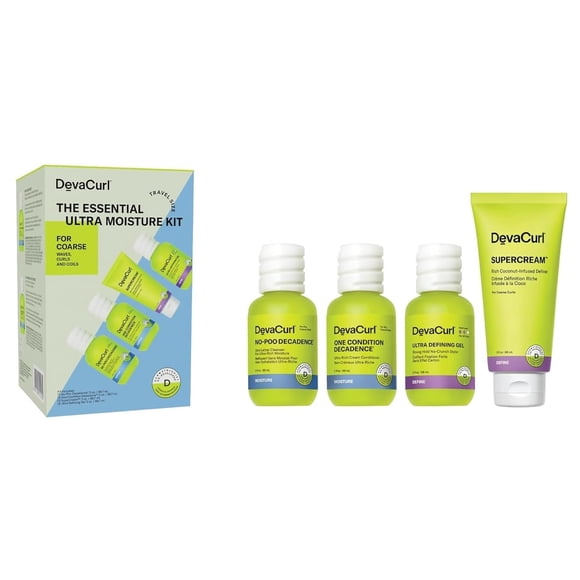 DevaCurl The Essential Ultra Rich Moisture Kit, Includes No-Poo Decadence, One Condition Decadance, SuperCream, Ultra Defining Gel