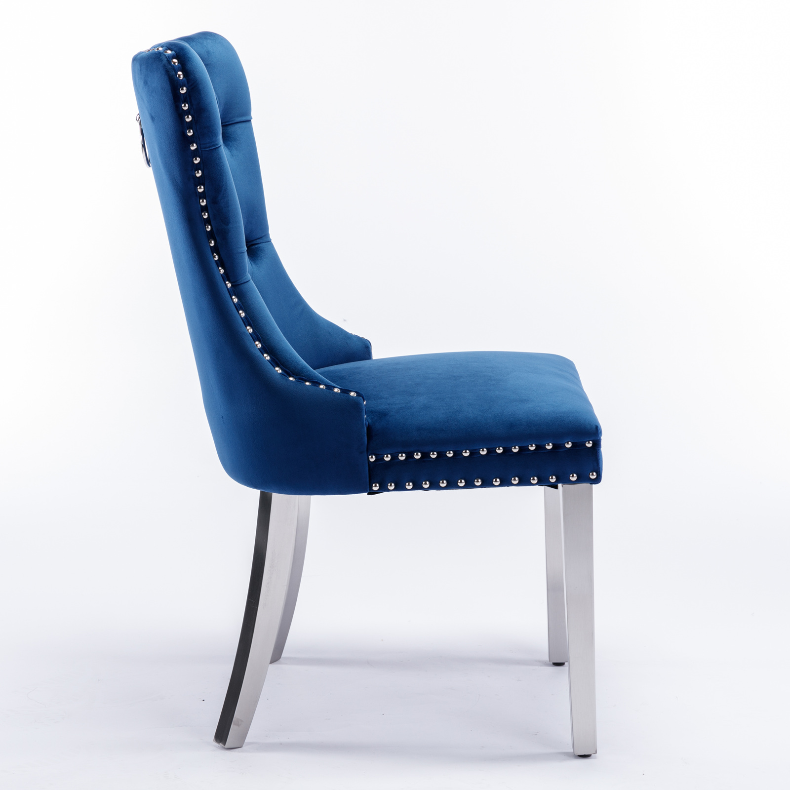 Noble House Velvet Upholstered Dining Chair Set of 2,Tufted with Siller Plated Legs & Nailhead Trim,Blue + Chrome