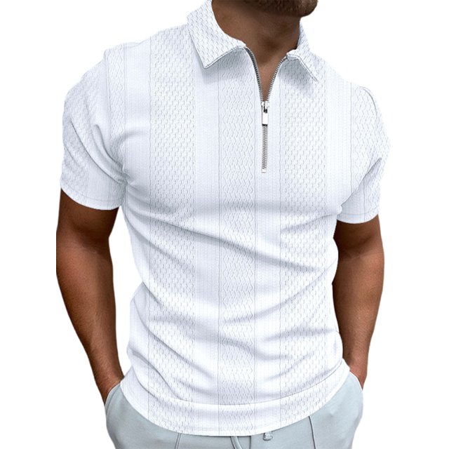 MAWCLOS T-Shirts pour Hommes Manches Courtes Hauts d'Été Polo Rayé Décontracté Plage Col à Revers Tee Blanc S