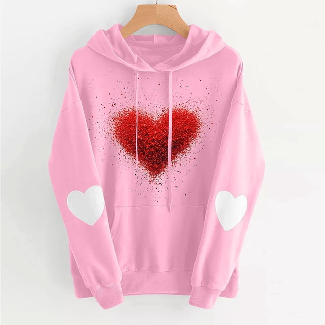 Amzcrzy Chandails à Capuchon pour Femmes Chandail à Capuchon Imprimé de la Saint-Valentin Chandail à Capuchon à Capuchon Chandails de la Saint-Valentin pour Femmes Chandail à Capuchon à Enfiler Chandail à Capuchon en Molleton Chandails et Chandails à Capuchon pour Femmes P