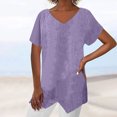 thumbnail image 2 of Timegard Tops for Women Cotton Linen V Neck Short Sleeve Irregularly Tee Casual Solid Color Lightweight, 2 of 6