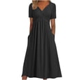 thumbnail image 2 of Pisexur Robe à Manches Courtes à Col en V Mode Robe Décontractée pour Femmes à Manches Courtes Imprimée à Col Rond Robe pour Dames Robes Femmes Robe en Liquidation, 2 of 6