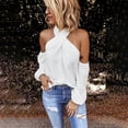 thumbnail image 2 of Pompotops Mode Femme Chemise Dos Nu Couleur Unie Manches Longues Décontractée Sans Bretelles Hauts Femme en Solde, 2 of 6