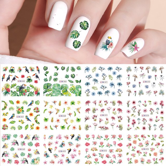 EGNMCR Nail Stickers Nail Watermark Sticker Gold Watercolor FlowerColor Nail Sticker 1PC Nail art